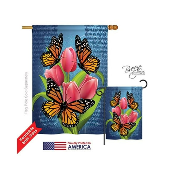 Breeze Decor 04078 Monarch Butterflies 2-Sided Vertical Impression House Flag - 28 x 40 in.