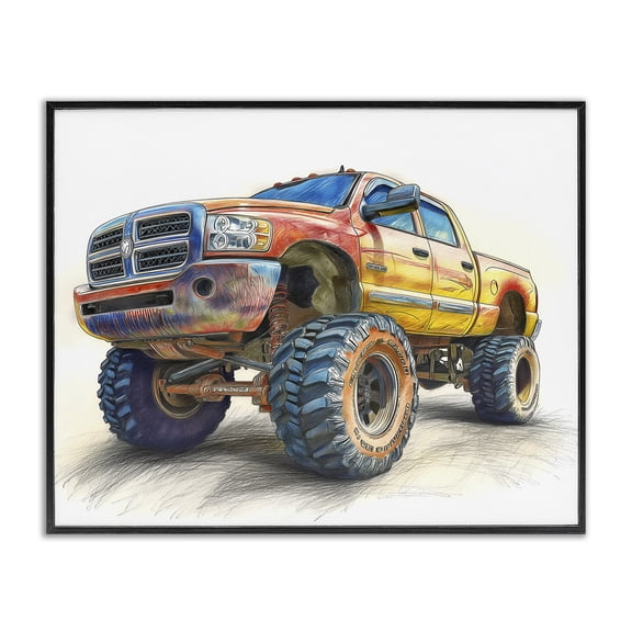 Stupell Industries Lifted Offroad Truck Black Framed Giclee Art, design by Steve Hunziker