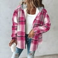 thumbnail image 5 of BODOAO Jackets for Women with Hood Casual Loose Button Down Buffalo Plaid Flannel Shirts Fall Winter Fashion Fleece Shacket Sherpa Lined Warm Long Sleeve Y2K Coats Flannel Jacket for Women Pink M, 5 of 6