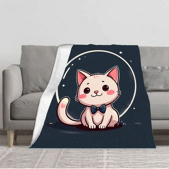 Cozy Flannel Blanket with Whimsical Cat Design - Soft Warm Perfect for Sofa Travel Bed and Chair - Dreamy Pastel Colors