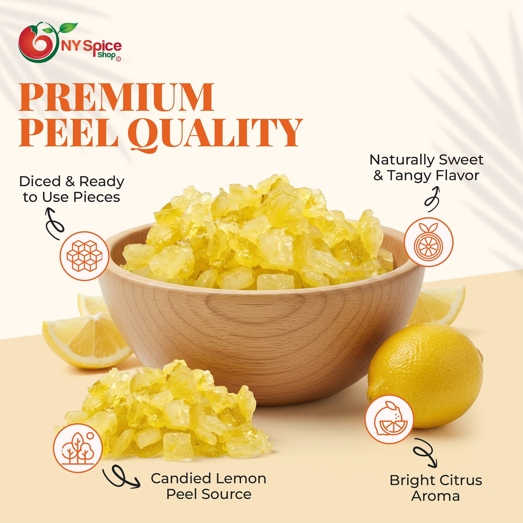NY SPICE SHOP Diced Lemon Peel - 3 Pound - Lemon Pieces - Lemon Bits - Chopped Lemon Dice - Finely Chopped for Cooking, Baking, Edible Decoration