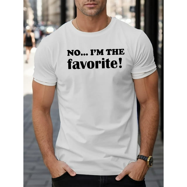 I M THE FAVORITE Men's Short Sleeve T-Shirt - Summer Casual Geometric Pattern, Round Neck, Polyester, Machine Washable, Leisure Style, Conventional Version, Summer Tee For Adult, Men, Women, Teen,