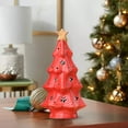 thumbnail image 3 of Ceramic Christmas Tree Ornament Small Mini House Desktop Decor for Home Shelf Mantel Holiday Decoration Festive Gift（Red-A), 3 of 6
