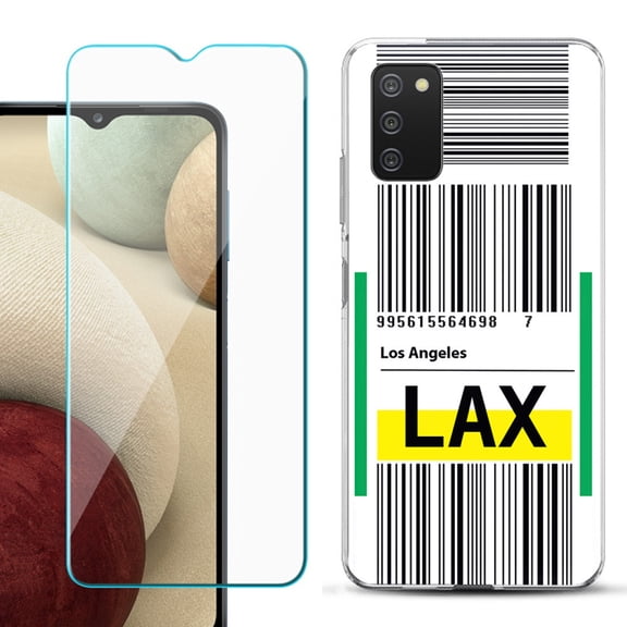 Slim-Fit TPU Fashion Phone Case for Samsung Galaxy A03s, with Tempered Glass Screen Protector, by OneToughShield ® - Airport Tag / Los Angeles