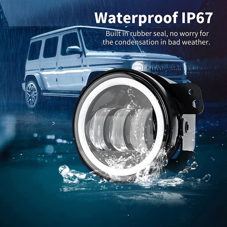 Pair 4-Inch Round LED Fog Lights With Halo – Fits Jeep Wrangler JK, TJ, And More