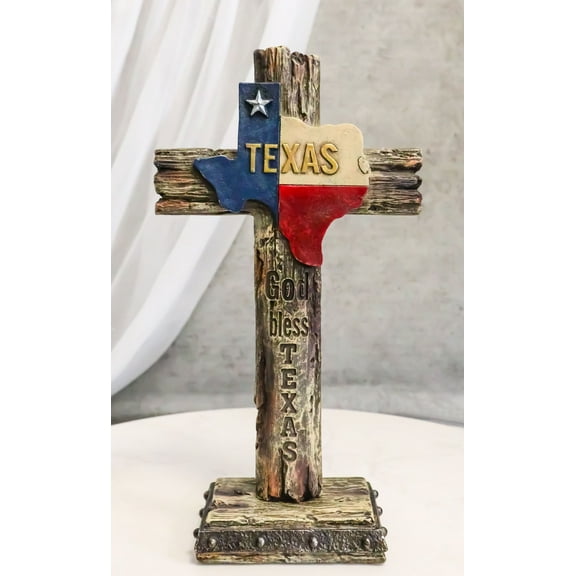 Rustic Western Patriotic Lone Star State Map God Bless Texas Standing Cross