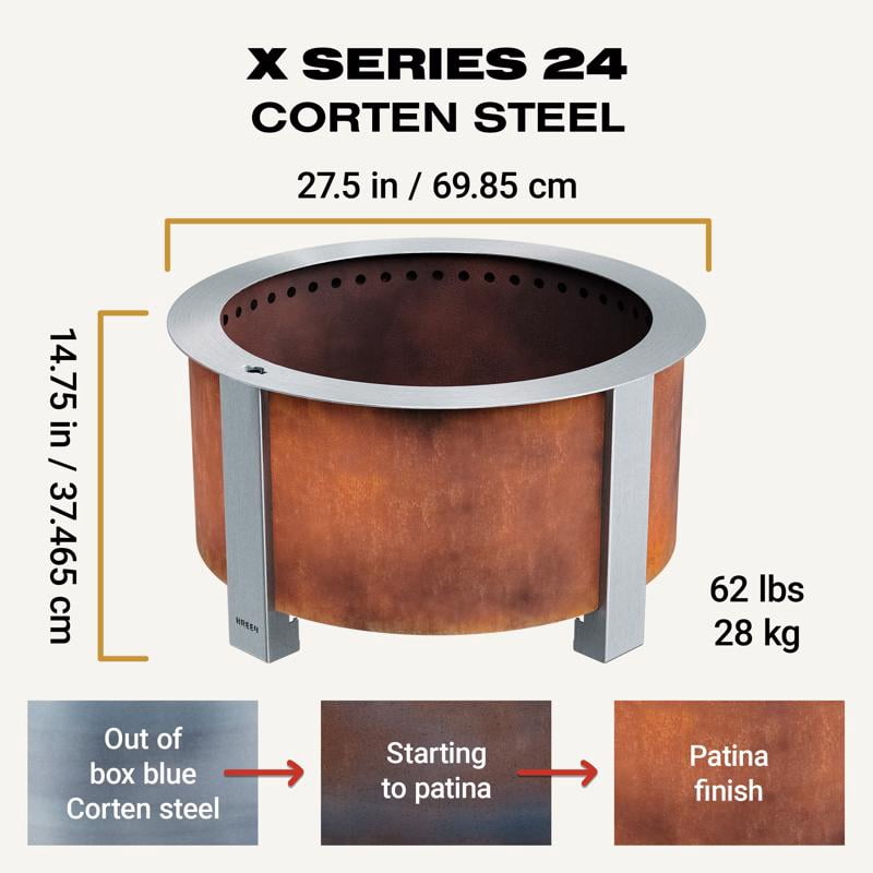 Breeo X Series 24 Corten Smokeless Fire Pit 24 in. W Corten Steel Outdoor Round Wood Fire Pit