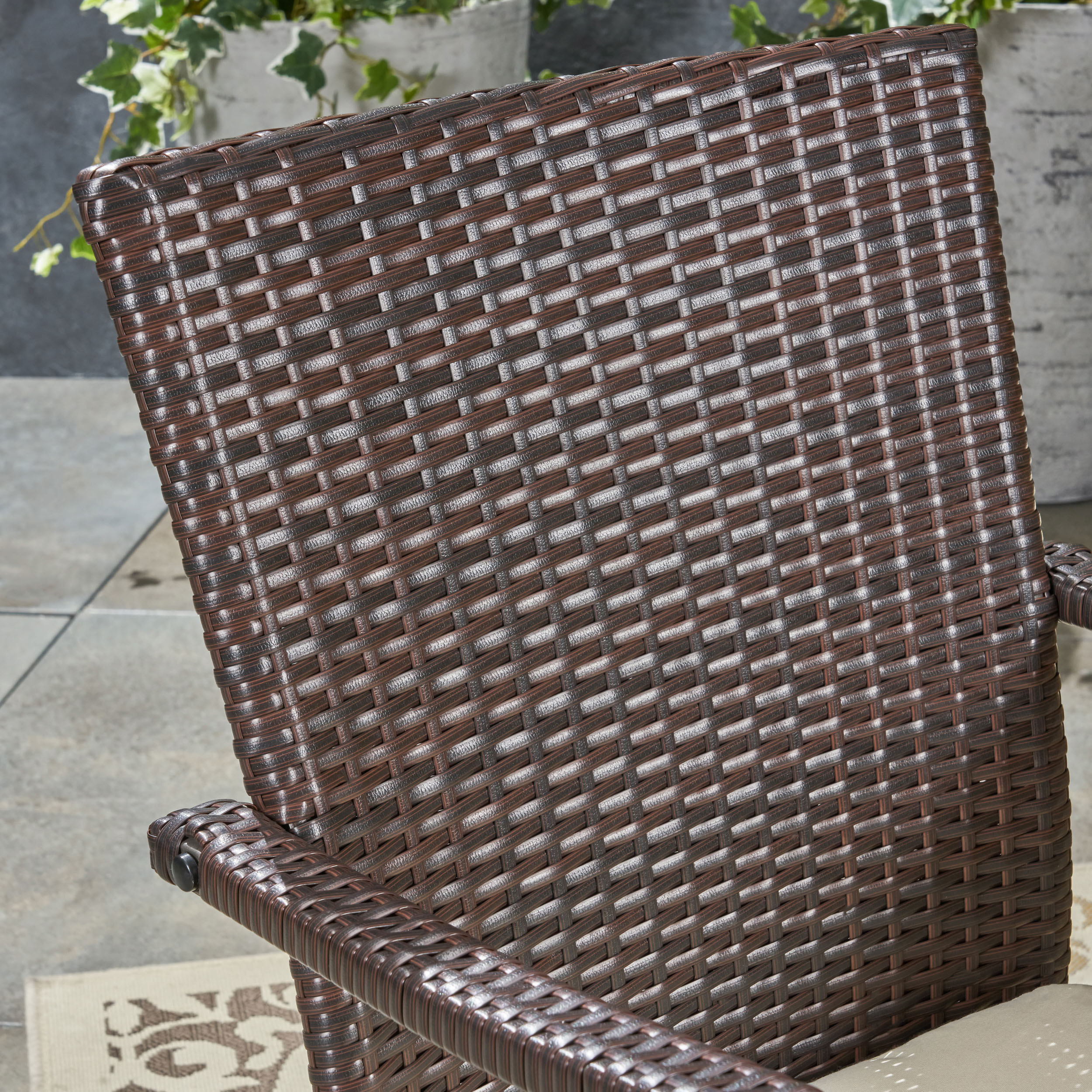 Noble House 9 Piece Acacia Wood PE Rattan Iron Dining Furniture Sets Sandblast Stained/Brown/Creme