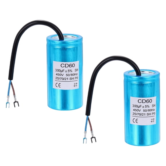 Uxcell 2 Pcs CD60 Capacitor, 450V 300uF CD60 Motor Start Capacitor with 2 Wiring Fork Terminal for Electric Motor Starting, Air Compressor