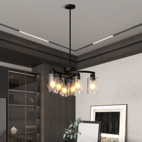 Jopath 6-Light Modern Farmhouse Chandelier, Adjustable Height Hanging Dining Room Light Fixture for Kitchen Island Bedroom and Living Spaces Black