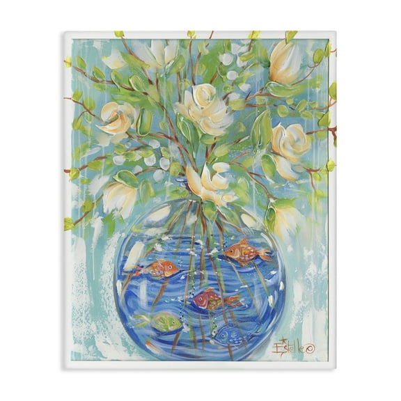 Stupell Industries Fish Bowl Bouquet Plants & Flowers Painting Wrapped Canvas Art Print Wall Art, 16 x 20