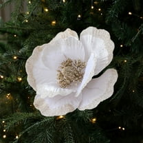 Lilgiuy Artificial Poinsettia Flower with Stems, Christmas Decor, Glitter Poinsettia Christmas Ornaments Artificial Flowers for DIY Wreath Making, Holiday Home Party, White