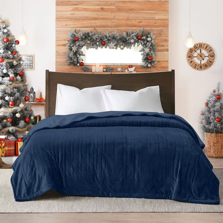 Royalcraft Queen Size Thermal Electric Heated Blanket Soft Velvet Dual Control 10 Heat Settings 12Hr Auto Off Blue Walmart