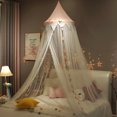 thumbnail image 3 of Toldo de cama, red de cortina de cama de princesa para tamaño individual a King, decoración de dormitorio de cúpula redonda de encaje con gancho de acero inoxidable, instalación rápida y fácil, 3 of 4