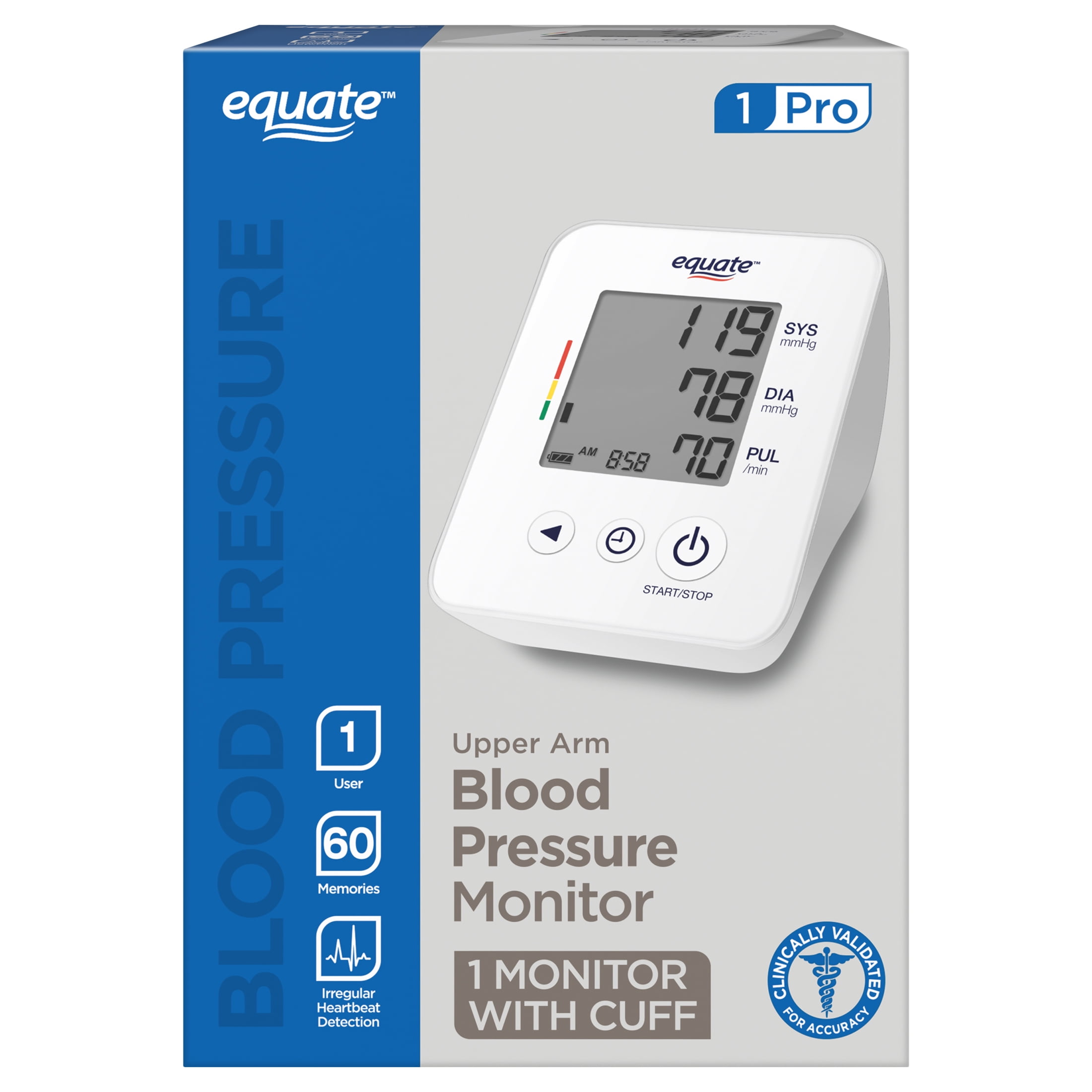 Equate 1 Pro Automatic Digital Blood Pressure Monitor for Home Use, Upper Arm Cuff - UA-4010WM