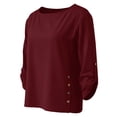 thumbnail image 5 of Delayuji Women's Cotton Linen Shirt Round Neck Long Sleeve Shirt with Button Fashion Solid Color Loose Summer Tops Business Casual Outfits, 5 of 5