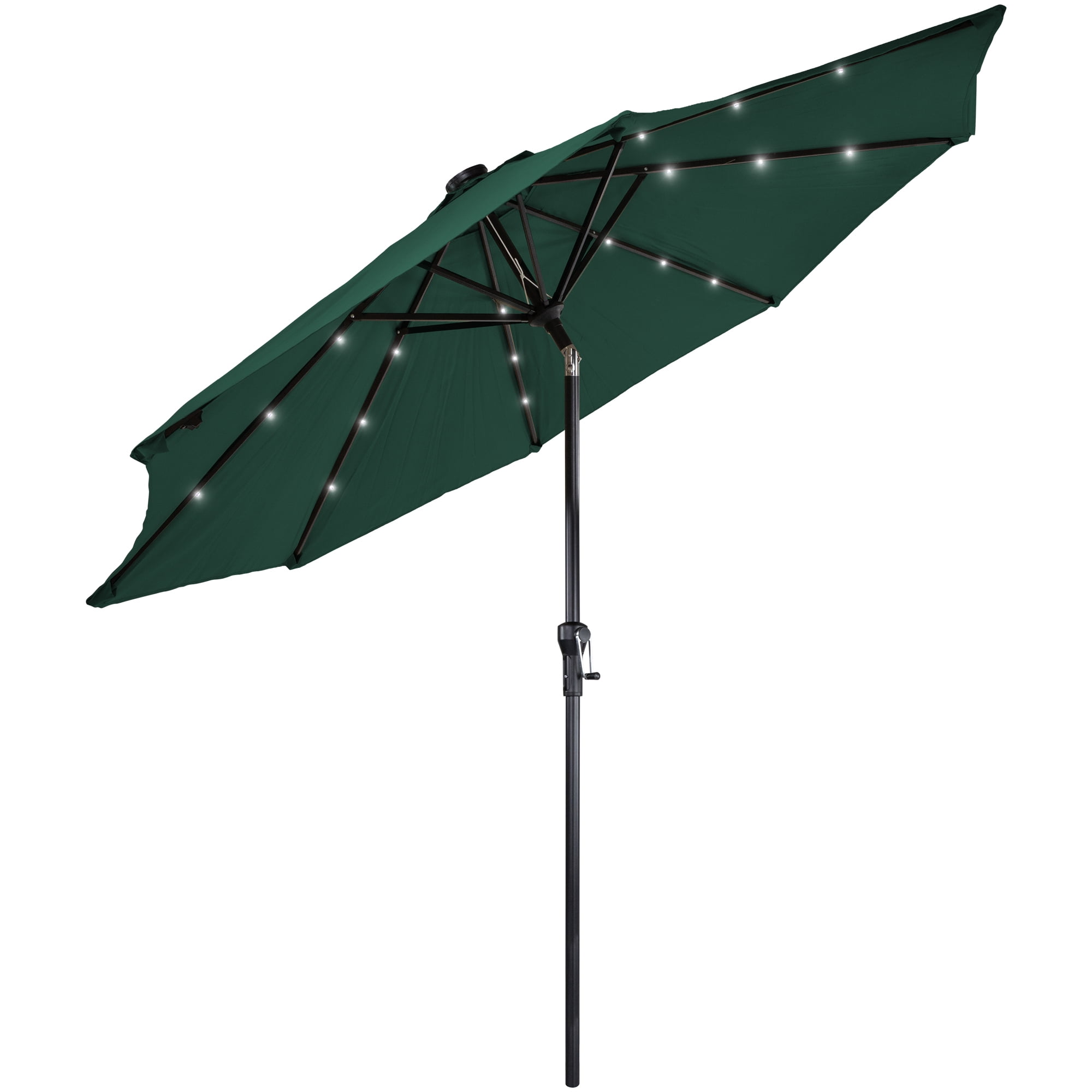 Northlight 9ft Solar Lighted Outdoor Patio Market Umbrella with Hand Crank and Tilt, Hunter Green
