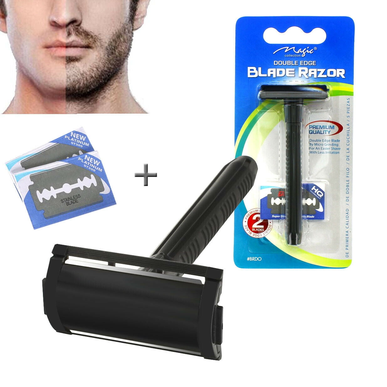 Men’s Traditional Classic Double Edge Plastic Shaving Safety Razor + 2 Blades