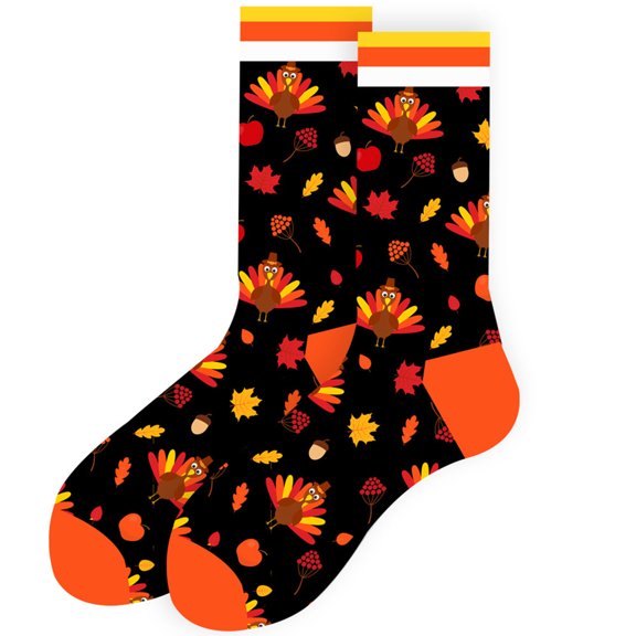 COOLHOOD Thanksgiving Socks for Women Men Colorful Autumn Maple Pumpkin Turkey Patterns Socks for Holiday or Everyday Wear