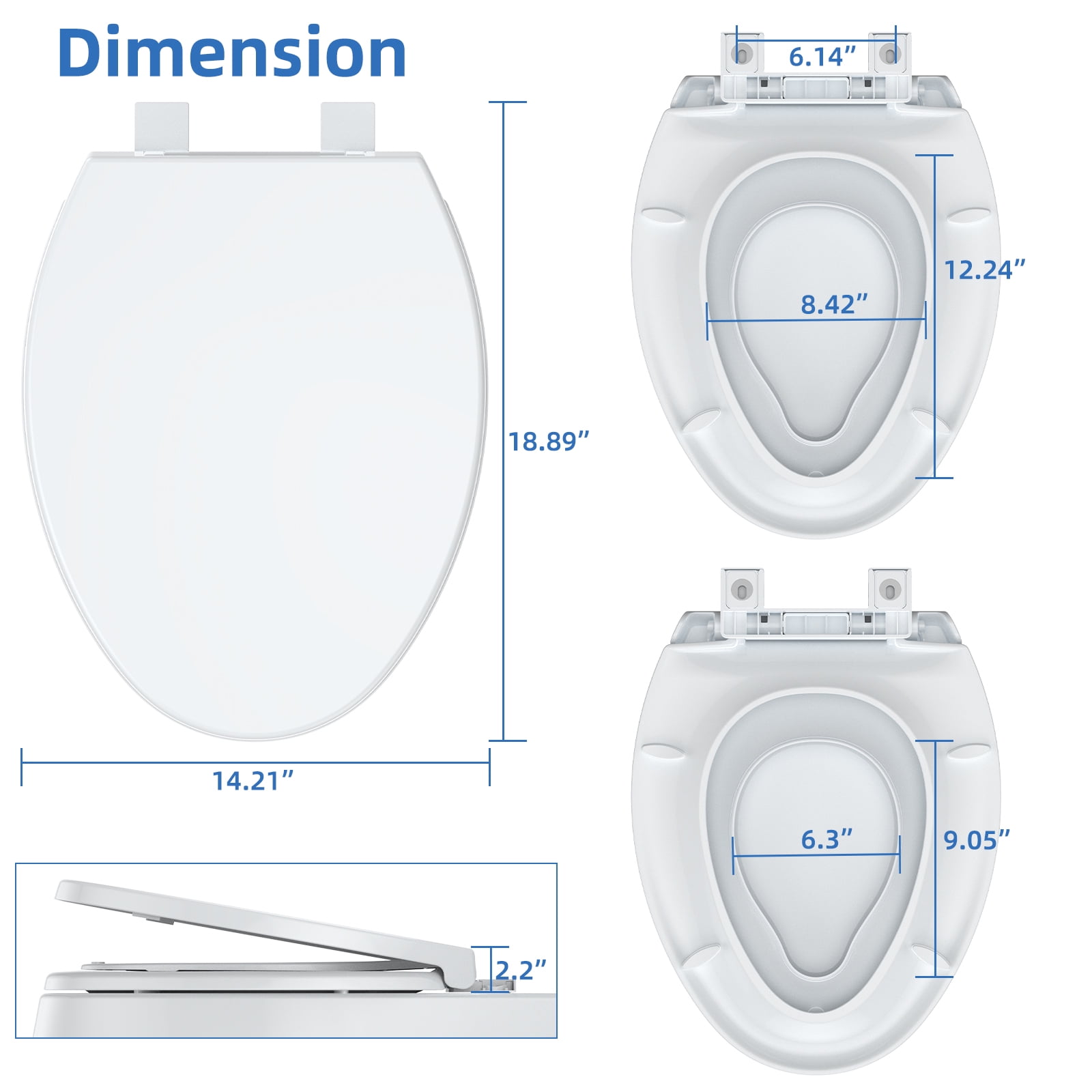 DSstyles Soft Close Toilet Seat – Elongated 19" White, Built-in Toddler Potty, Quick Release, Quiet & Durable, Fits Adults & Kids, Full Flat Design, All White Cover