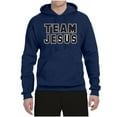 thumbnail image 2 of Wild Bobby Varsity Team Jesus Inspirational/Christian Unisex Graphic Hoodie Sweatshirt, Navy, Large, 2 of 5
