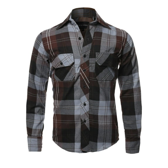 FashionOutfit Men's Casual Plaid Flannel Woven Long Sleeve Button Down Shirt