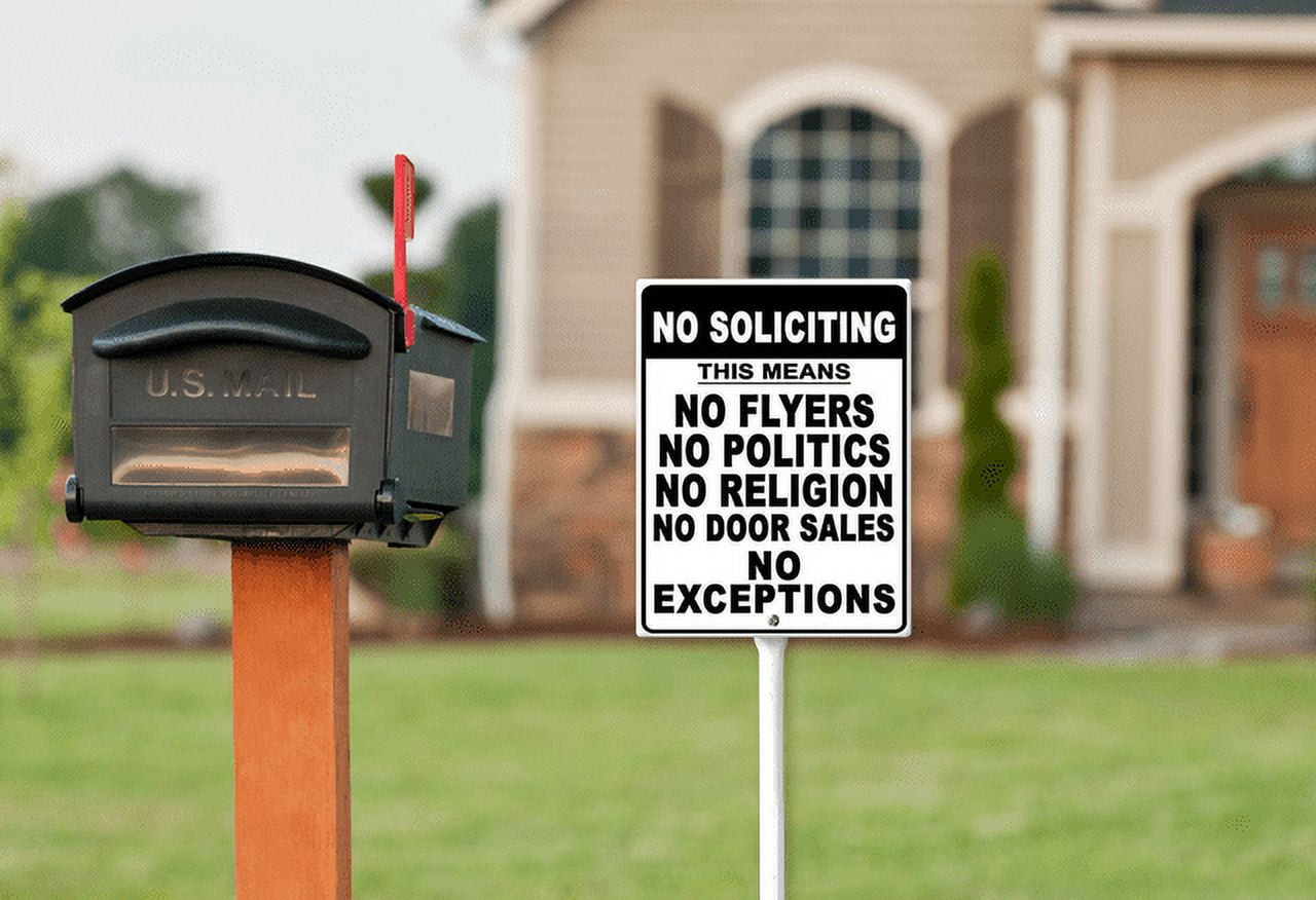 No Soliciting Flyers Politics Religion Door Sales No Exceptions Sign With Metal Stake, 7" x 21.6" Aluminum Yard Sign for Street, Garden Lawn Neighborhoods