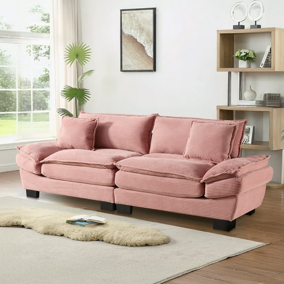 Dinosisco 84"L Deep Seat Sofa, Corduroy Upholstered Sleeper Couch for Living Room, Pink