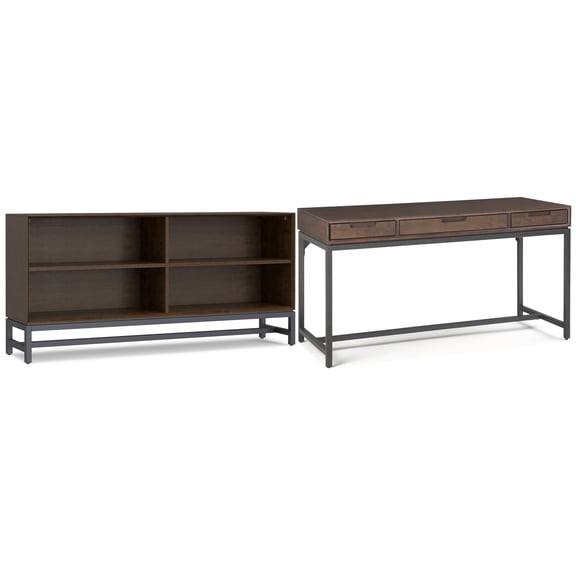 Simpli Home Banting 60W Desk w/ Drawers and 30W x 66H 5 Shelf Bookcase with Drawers