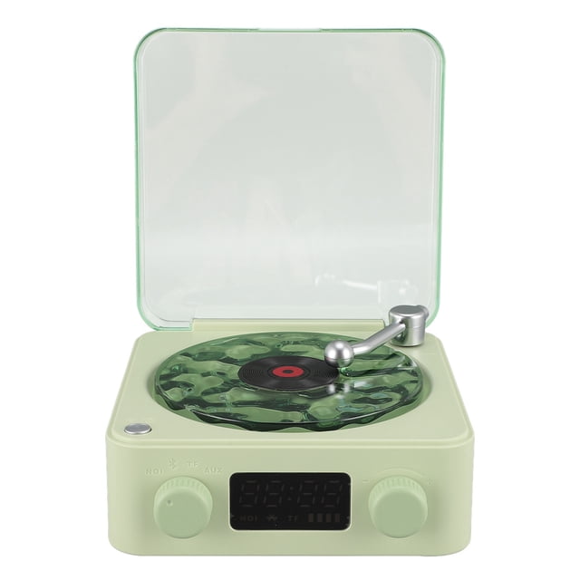 Record Player Style Speaker with Night Light, Time Display, and Multifunction, for Girls