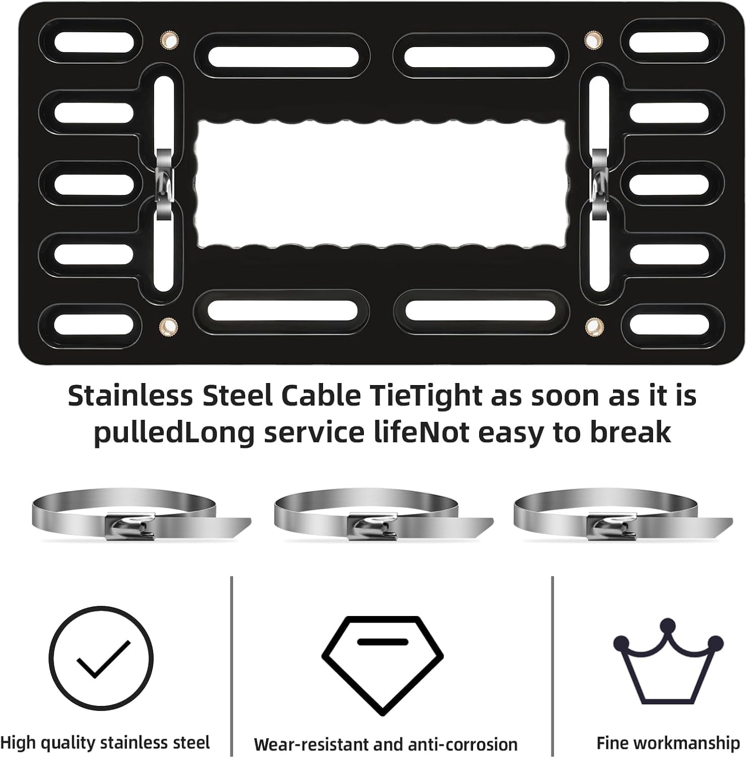 Front License Plate Bracket,No Drill Front License Plate Holder,Front License Plate mounting kit,Universal Bumper Car Frame Mount Adapter with Stainless Steel Screw Cap,Cable Ties
