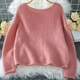 thumbnail image 4 of AGWOLF Womens Oversized Sweater Fuzzy Boat Neck Oversized Pullover Solid Long Sleeve Knit Junper, 4 of 9