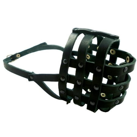 Bulldog Muzzle (Black Genuine Leather Dog Basket Muzzle #109 - Boxer, Bulldog (Circumference 13