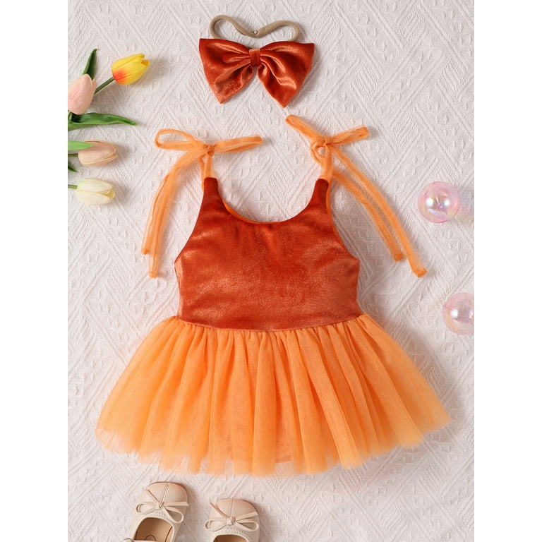 allshope Infant Girl Rompers Dress Tie Up Straps Layered Tulle Tutu Skirt Hem Cami Jumpsuits Halloween Clothes Bodysuits with Headband Walmart