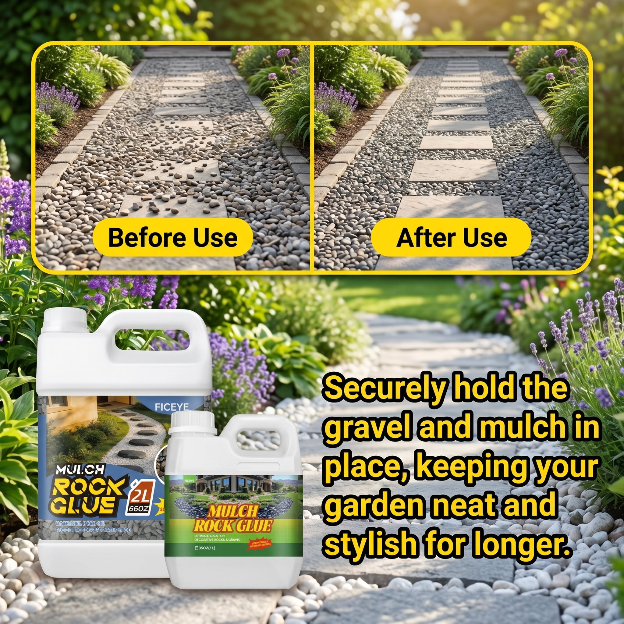 103oz Heavy-Duty Non-Toxic Landscape Glue Suitable For Landscaping - Professional Grade Binder For Pea Gravel, Wood Chips, Stones & Bark | Suitable For Garden Paths, Patios, Borders, Driveways | Stab