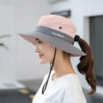 thumbnail image 2 of Women's Ponytail Safari Sun Hat,Wide Brim UV Protection Outdoor Bucket Hat,Foldable Beach Summer Fishing Hat, 2 of 5