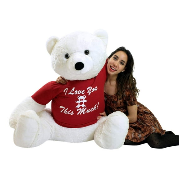 I Love You This Much Life Size Stuffed White Teddy Bear,  3 Feet Tall and 3 Feet Wide