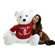 I Love You This Much Life Size Stuffed White Teddy Bear, 3 Feet Tall and 3 Feet Wide