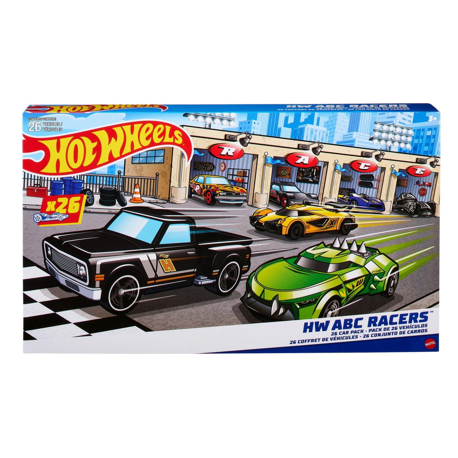 Hot Wheels ABC Racers, Set of 26 Hot Wheels Cars with Letters of