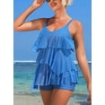 thumbnail image 3 of Charmo Tankini Swimsuits for Womens Ruffled Layer Two Piece Bathing Suit V Neck Swimwear with Shorts, 3 of 6