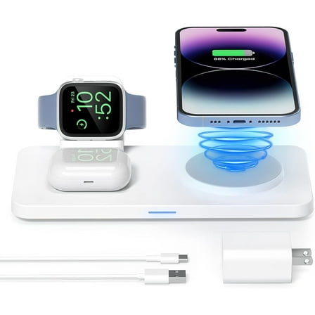 3 in 1 Wireless Charging Pad for iPhone, Apple Watch, AirPods, Retail Packaging with Charging Station