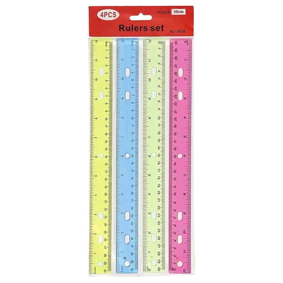 4Pcs Centimeter Inch Scale Ruler,Plastic Ruler Small Ruler for Measuring Suitable for Schools and Suitable for Artists Designers and Students