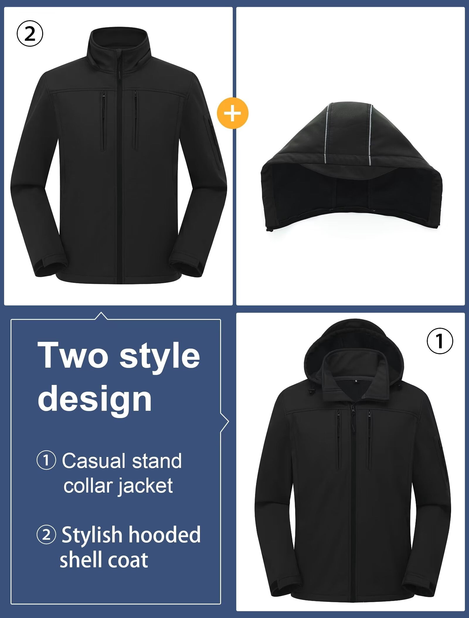 Chrisuno Men's Lightweight Water Resistant Breathable Hooded Performance Softshell Sports Wear Black S