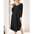 thumbnail image 2 of Oudiya Womens V Neck Nightgown House Dresses Long Sleeve Nightshirts Sleepwear with Pockets, S-XXL, 2 of 5