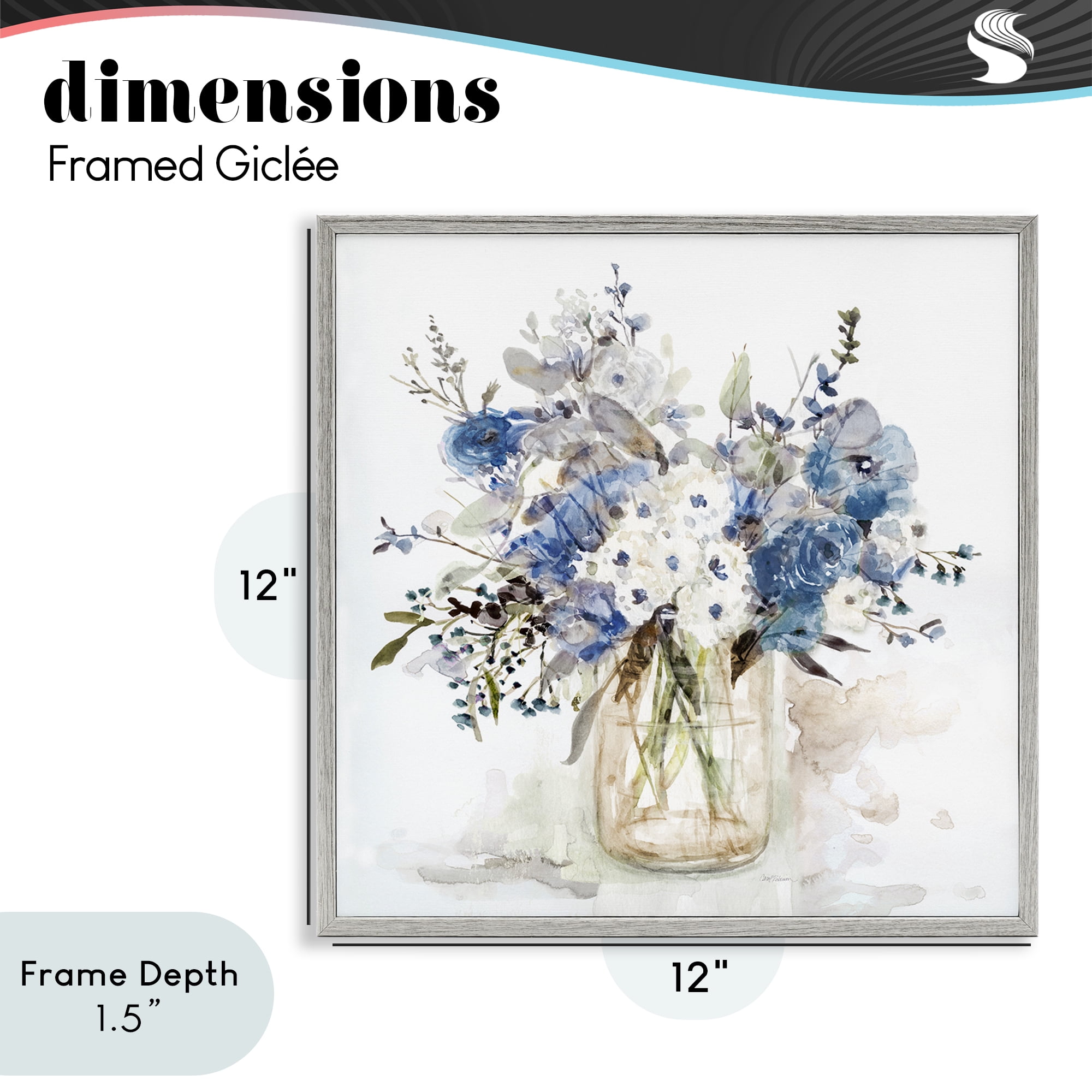 Stupell Industries Blue & White Spring Flowers Gray Framed Giclee Art, design by Carol Robinson