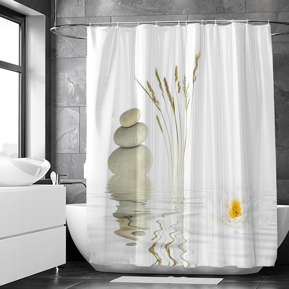 New Pebble Print Polyester Fabric Shower Curtain Waterproof Bathroom