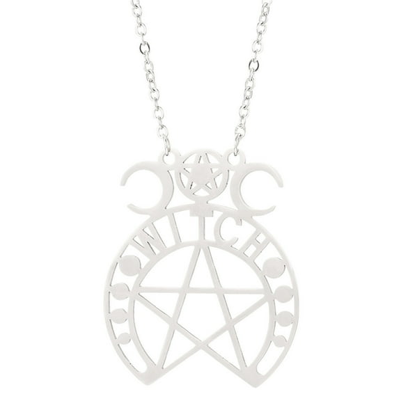 Triple Moon Goddess Necklace for Women Men,Stainless Steel Antique Pentacle Pentagram Wiccan Pendant Geometric Necklace Talism Jewelry for Birthday