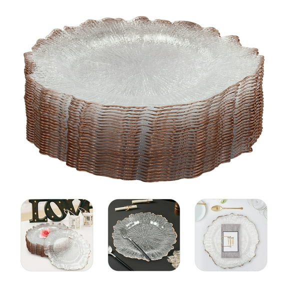 25pcs Plates Charger 12.6" Banquet Dinner Tableware Decor Flower Shape（Clear Rose Gold）