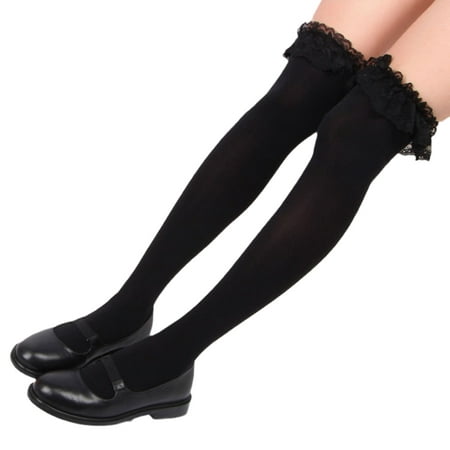 

Women Thigh High Stockings with Lace Trim Japanese JK Lolita Student Over Knee Long Socks