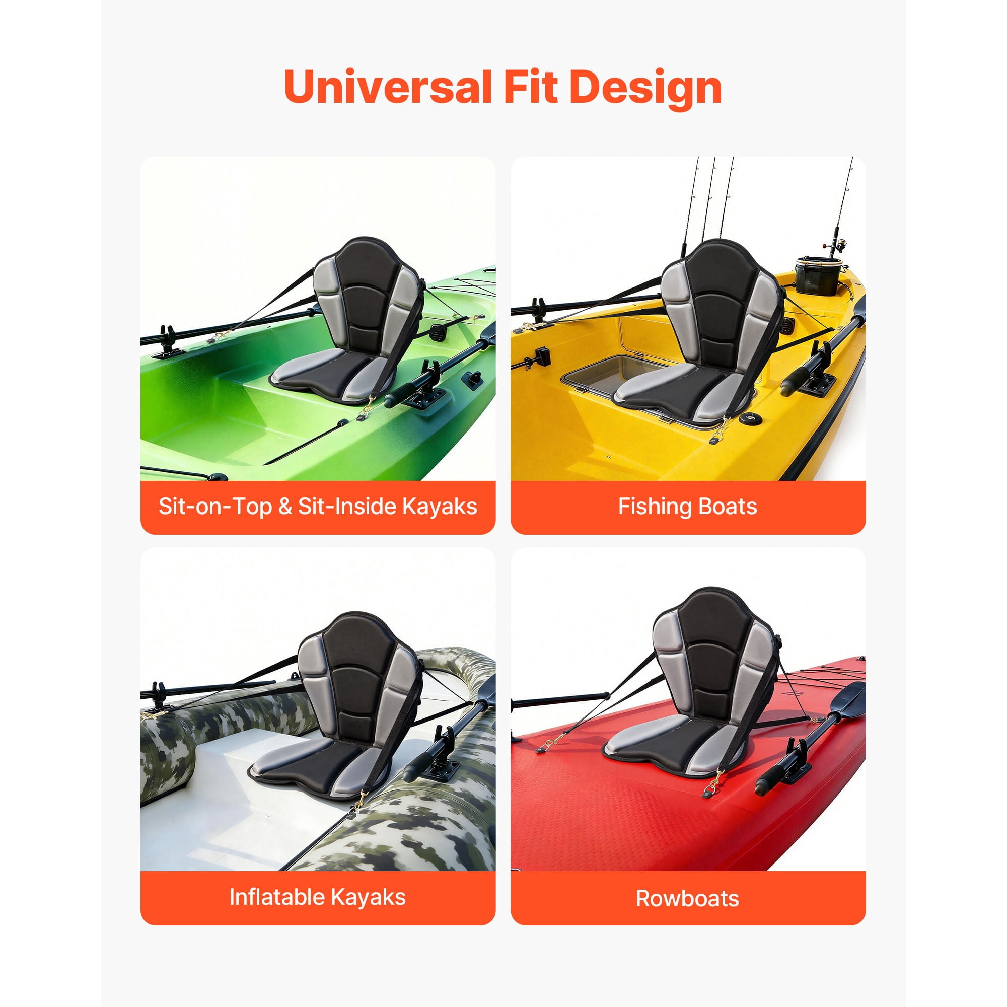 KFFKFF Universal Kayak Seat, 1 Pack 1" Thick, Comfortable Paddle Board Seat with Backrest, Soft Padded Cushion with Storage Bag & Adjustable Straps for SUP, Fishing Boat, Inflatable Kayak, Rowboat